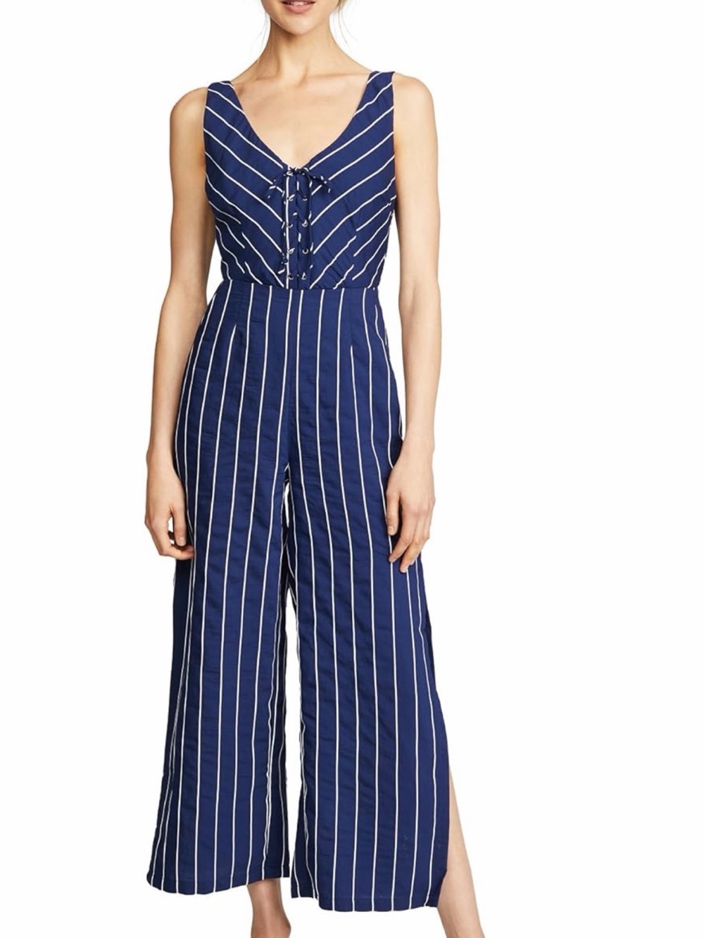BB Dakota Striped Navy Wide-Leg Jumpsuit